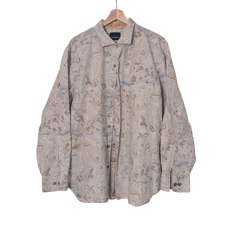 Tommy Bahama Beige Paisley Shirt, XL